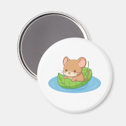 Cute Mouse in a Leaf Boat Magneet (Voorkant / Achterkant)