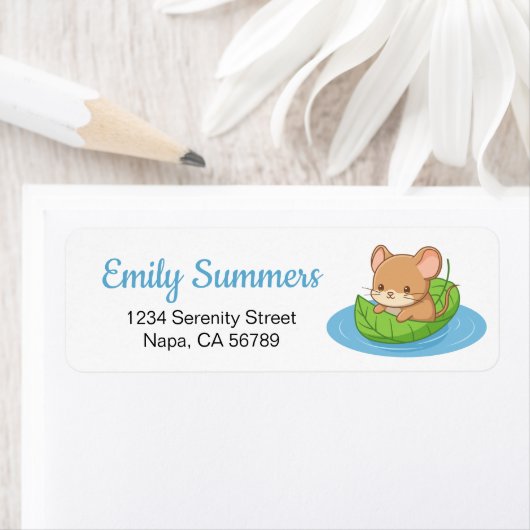 Cute Mouse in a Leaf Boat Return Address Etiket (Insitu)