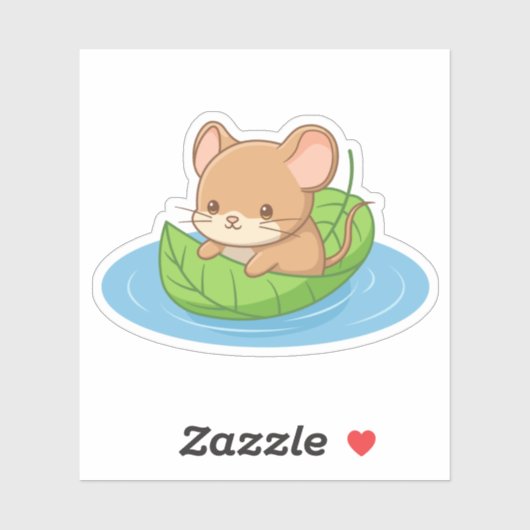 Cute Mouse in a Leaf Boat Sticker (Vel)