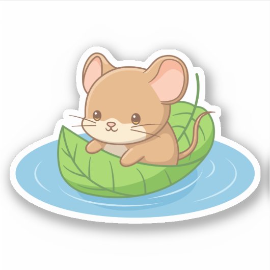 Cute Mouse in a Leaf Boat Sticker (Voorkant)