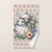 Cute Mouse in Floral Teapot Illustration Bad Handdoek (Handdoek)