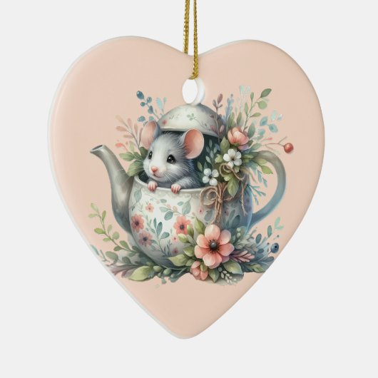 Cute Mouse in Floral Teapot Illustration Keramisch Ornament (Rechts)