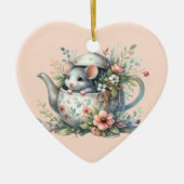 Cute Mouse in Floral Teapot Illustration Keramisch Ornament (Voorkant)
