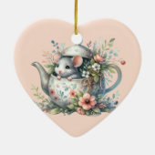 Cute Mouse in Floral Teapot Illustration Keramisch Ornament (Achterkant)