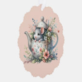 Cute Mouse in Floral Teapot Illustration Ornament Kaart (Rechts)