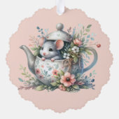Cute Mouse in Floral Teapot Illustration Ornament Kaart (Achterkant)