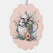 Cute Mouse in Floral Teapot Illustration Ornament Kaart (Links)