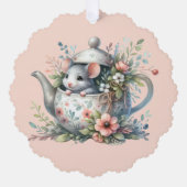 Cute Mouse in Floral Teapot Illustration Ornament Kaart (Voorkant)