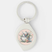 Cute Mouse in Floral Teapot Illustration Sleutelhanger (Voorkant)