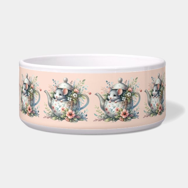 Cute Mouse in Floral Teapot Illustration Teapot Voerbakje (Voorkant)