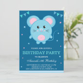 Cute Mouse Kids Birthday Party Invitation Kaart (Staand voorkant)