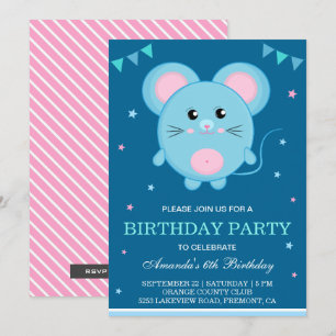 Cute Mouse Kids Birthday Party Invitation Kaart