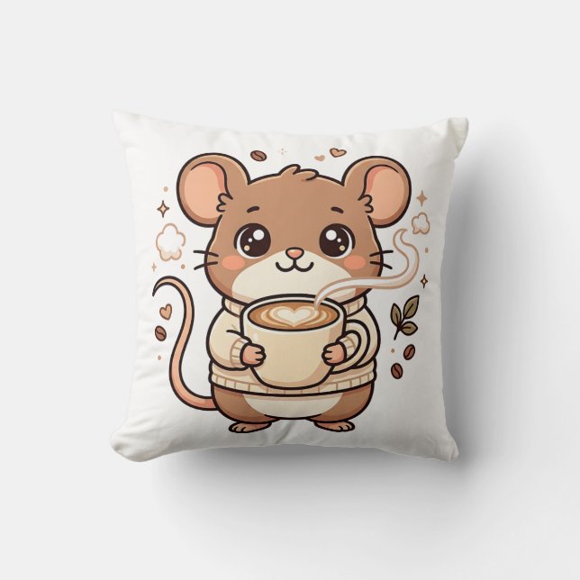 Cute Mouse Latte Liefde Worp Kussen (Voorkant)
