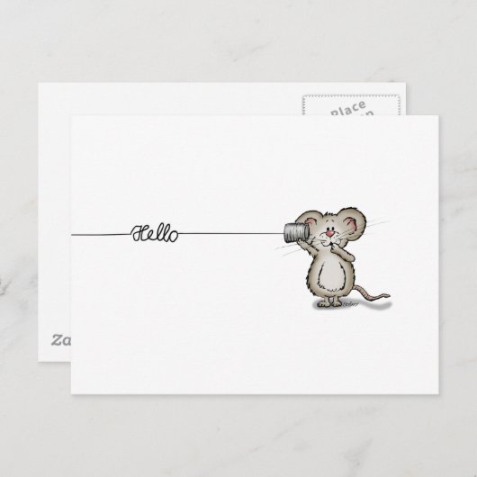Cute Mouse met een mobiele telefoon via Send2Smile Briefkaart (Voorkant / Achterkant)