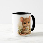 Cute Mouse Mug – Adorable Mouse Drinking Coffee Mok (Voorkant rechts)