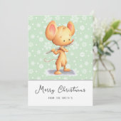 Cute Mouse Musician Message Merry Christmas  Feestdagenkaart (Staand voorkant)