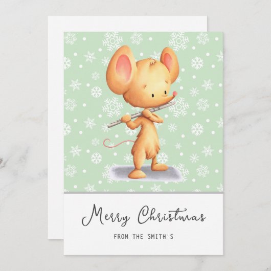 Cute Mouse Musician Message Merry Christmas  Feestdagenkaart (Voorkant / Achterkant)