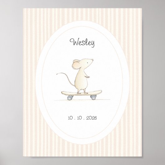 Cute Mouse Nursery Name Date Poster (Voorkant)