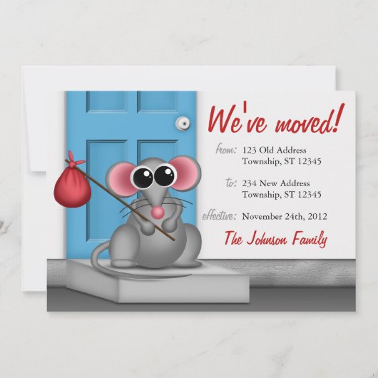 Cute Mouse on Doorstep - Moving Announements Aankondiging (Voorkant)
