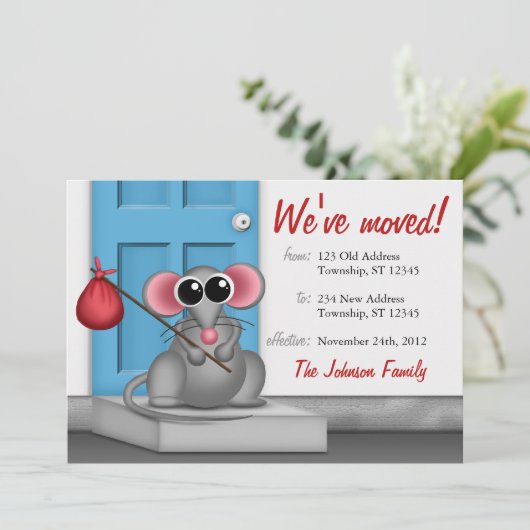 Cute Mouse on Doorstep - Moving Announements Aankondiging (Staand voorkant)