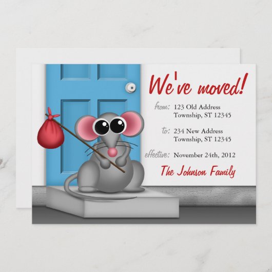 Cute Mouse on Doorstep - Moving Announements Aankondiging (Voorkant / Achterkant)