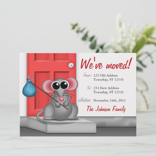 Cute Mouse on Doorstep - Moving Announements Aankondiging (Staand voorkant)