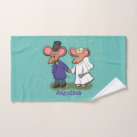 Cute mouse-paar cartoon illustratie bad handdoek (Handdoek)