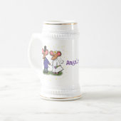 Cute mouse-paar cartoon illustratie bierpul (Voorkant links)