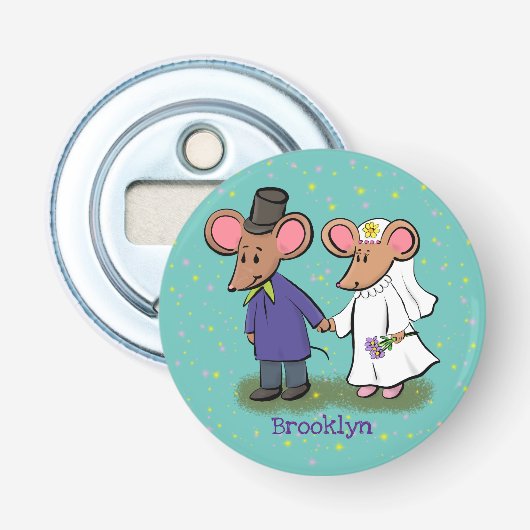Cute mouse-paar cartoon illustratie button flesopener (Voorkant)