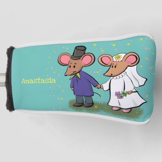 Cute mouse-paar cartoon illustratie golfheadcover (Voorkant)