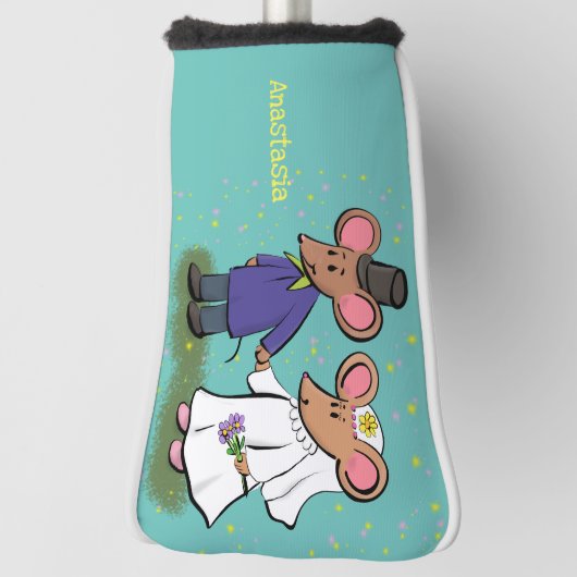 Cute mouse-paar cartoon illustratie golfheadcover (Draai 90)
