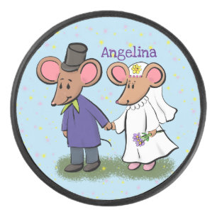 Cute mouse-paar cartoon illustratie hockey puck