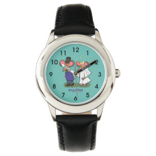 Cute mouse-paar cartoon illustratie horloge