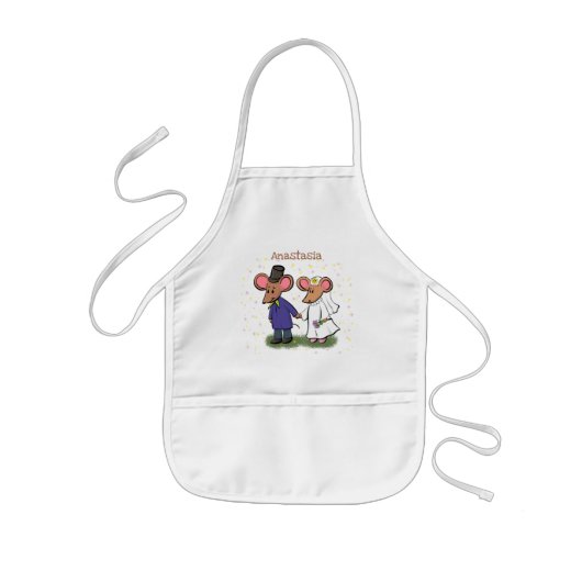 Cute mouse-paar cartoon illustratie kinder schort (Voorkant)