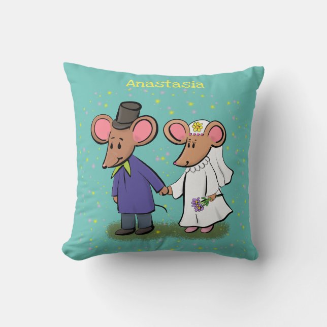 Cute mouse-paar cartoon illustratie kussen (Voorkant)