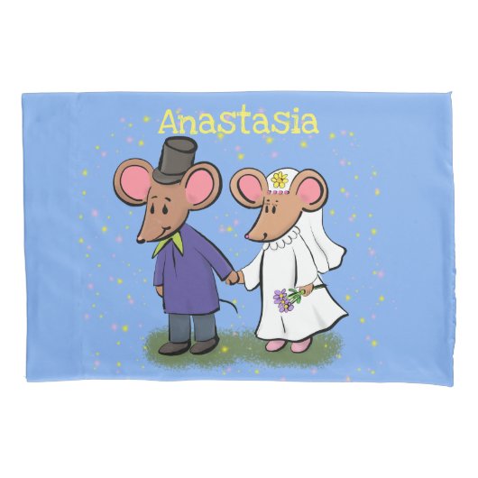 Cute mouse-paar cartoon illustratie kussensloop (Voorkant)