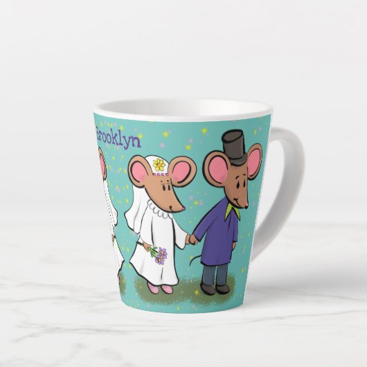 Cute mouse-paar cartoon illustratie latte mok (Rechterhoek)