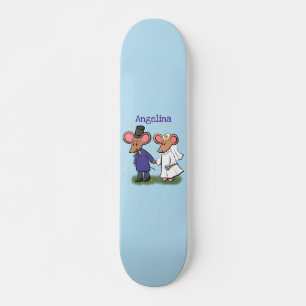 Cute mouse-paar cartoon illustratie persoonlijk skateboard