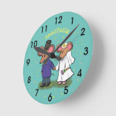 Cute mouse-paar cartoon illustratie ronde klok (Hoek)