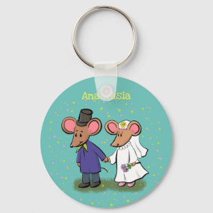 Cute mouse-paar cartoon illustratie sleutelhanger