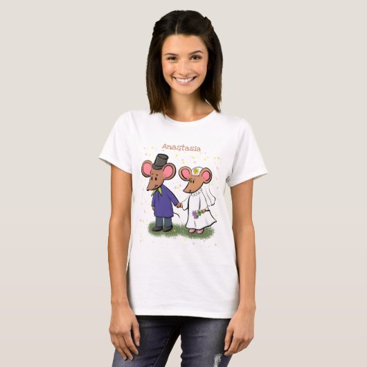 Cute mouse-paar cartoon illustratie t-shirt (Voorkant volledig)