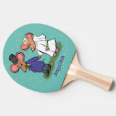 Cute mouse-paar cartoon illustratie tafeltennisbatje (Zijkant)