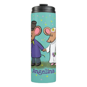 Cute mouse-paar cartoon illustratie thermosbeker