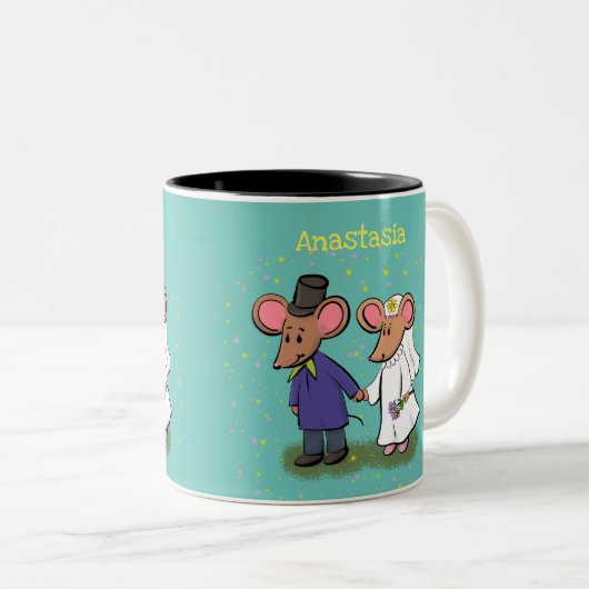 Cute mouse-paar cartoon illustratie tweekleurige koffiemok (Voorkant rechts)