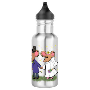 Cute mouse-paar cartoon illustratie waterfles 