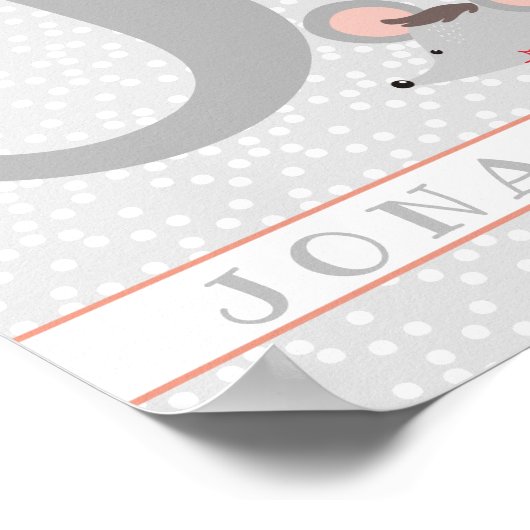 Cute Mouse & Polkadots Personalized Boy Nursery Poster (Hoek)