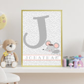 Cute Mouse & Polkadots Personalized Boy Nursery Poster