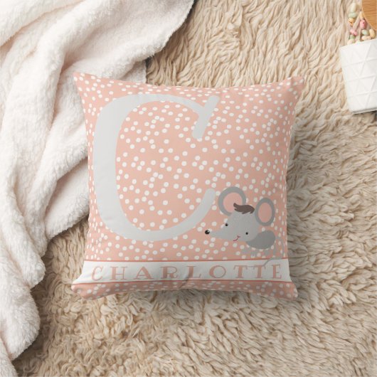 Cute Mouse & Polkadots Personalized Girl Nursery Kussen (Deken)
