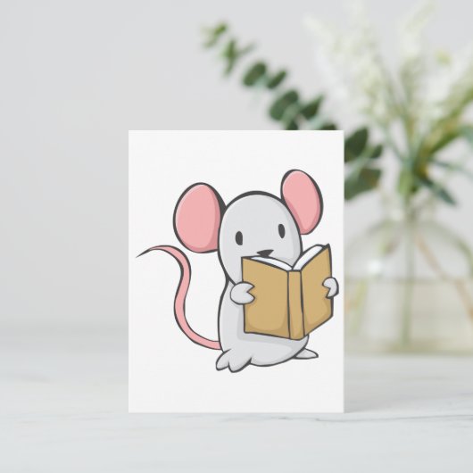 Cute Mouse Reading Book Briefkaart (Staand voorkant)