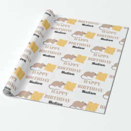 Cute Mouse Rodent Eating Cheese Birthday Cadeaupapier